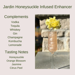 jardin honeysuckle tasting notes are orange flower and citrus and honeysuckle complements vodka, tequila, whiskey, gin and champagne non alcoholic mixers