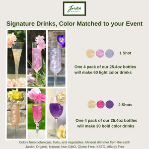 jardin mixers will color match your event from our beautiful natural colors for cocktails and mocktails lavender rose and honeysuckle sugar free syrups